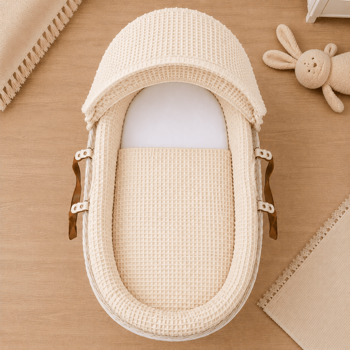 Cream Waffle Moses Basket Bedding Set (Basket Not Included!)