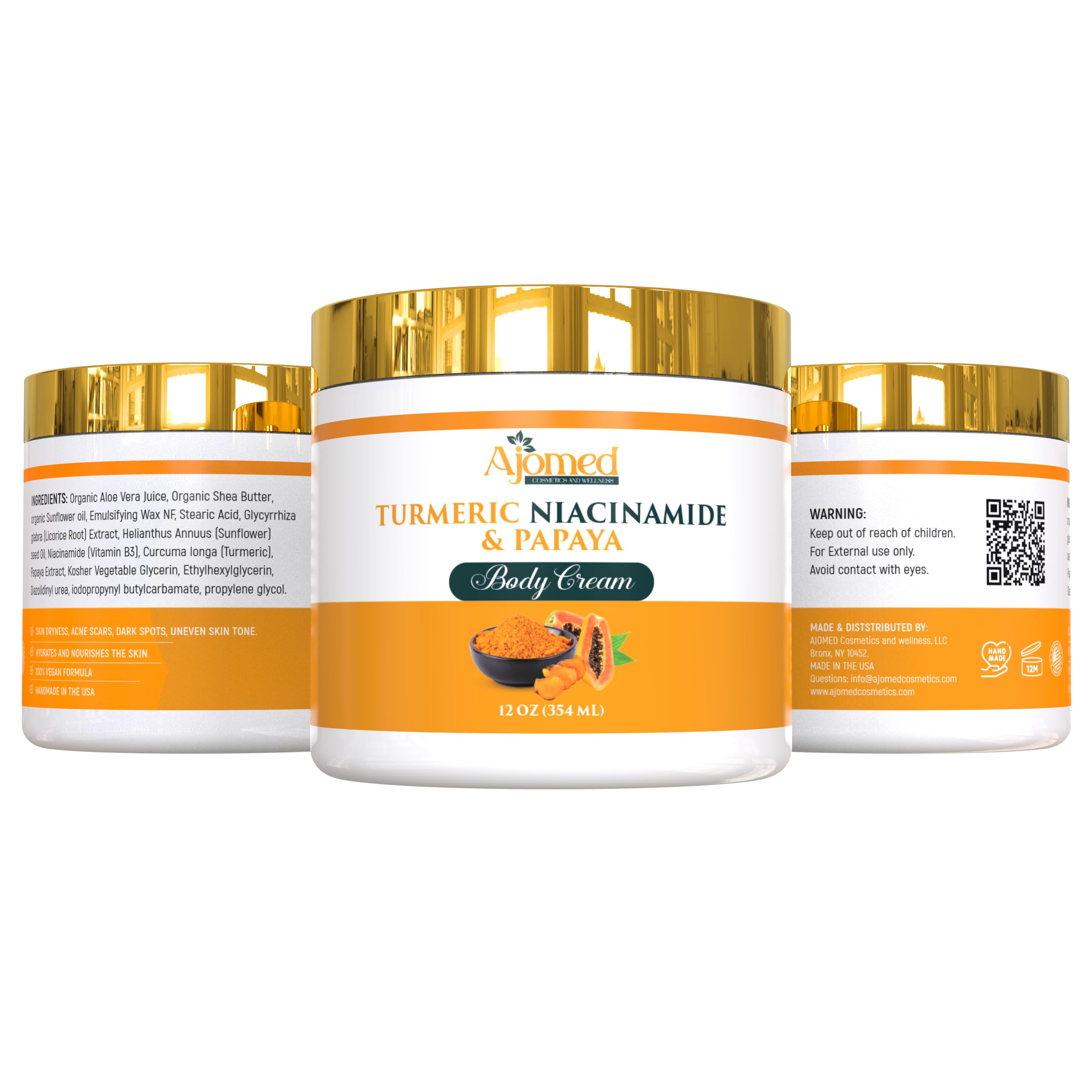 Turmeric Body Cream – Handmade Niacinamide Papaya Turmeric Moisturizer for All Skin Types | 8 oz