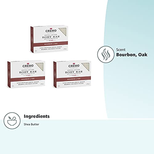 Cremo Bourbon & Oak Exfoliating Body Bars (3-Pack) – Distiller's Spice, Bourbon & Oak Scent