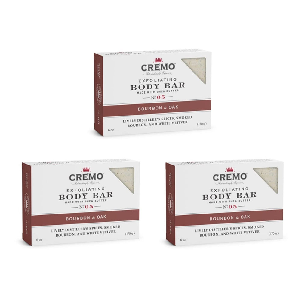 Cremo Bourbon & Oak Exfoliating Body Bars (3-Pack) – Distiller's Spice, Bourbon & Oak Scent