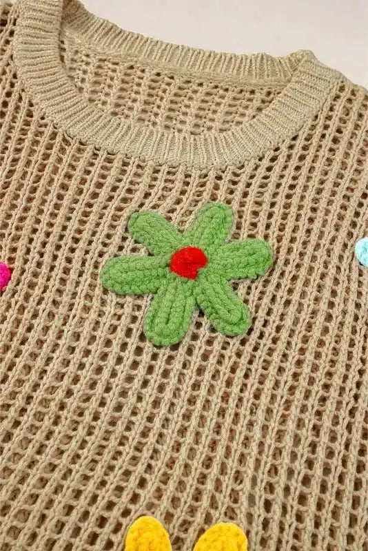 Flower Embroidered Crochet Knit Top Women UK