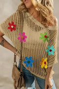 Flower Embroidered Crochet Knit Top Women UK