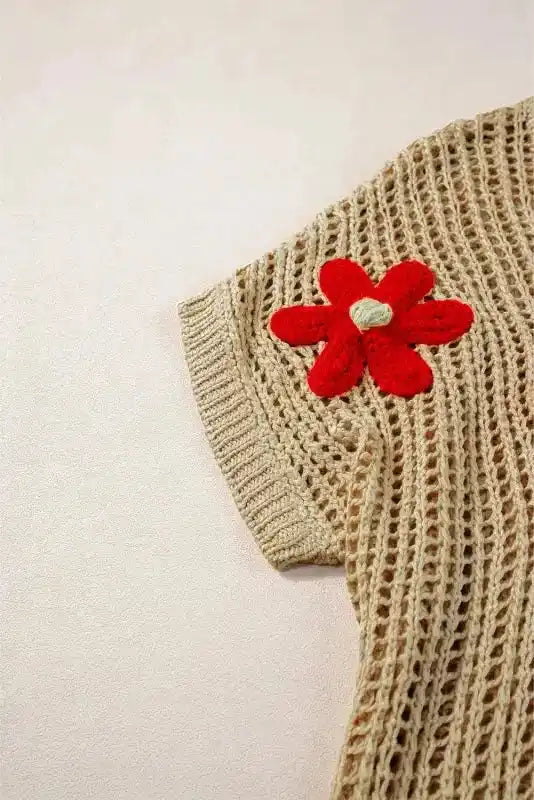 Flower Embroidered Crochet Knit Top Women UK