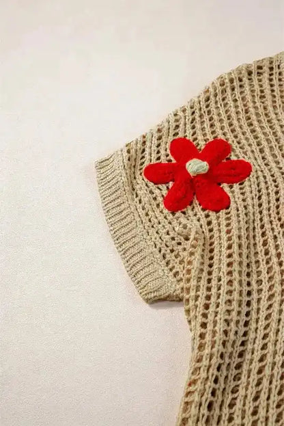 Flower Embroidered Crochet Knit Top Women UK