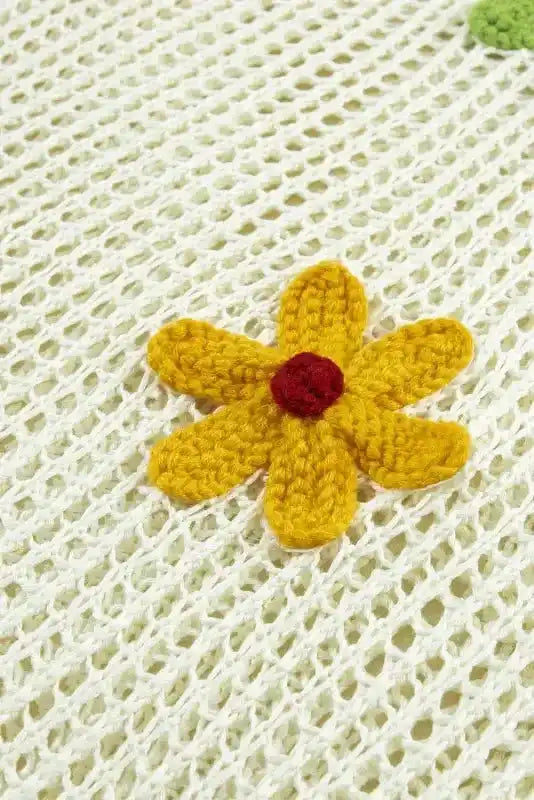 Flower Embroidered Crochet Knit Top Women UK
