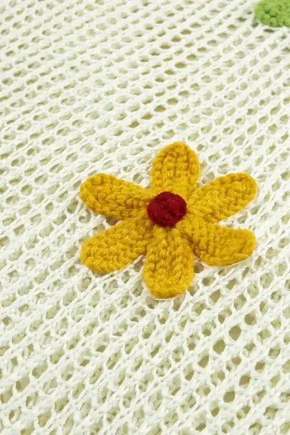 Flower Embroidered Crochet Knit Top Women UK
