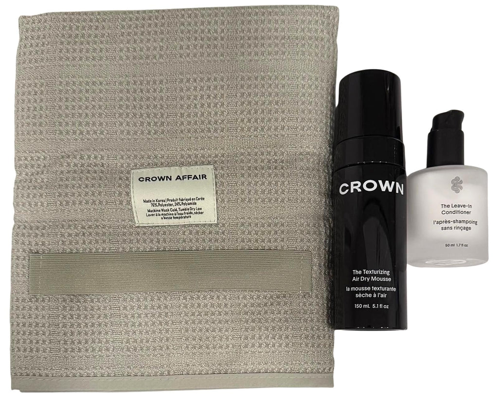 Crown Affair The Air Dry Ritual – 3-Piece Hair Care Set (Leave-In, Mousse, Microfiber Towel)