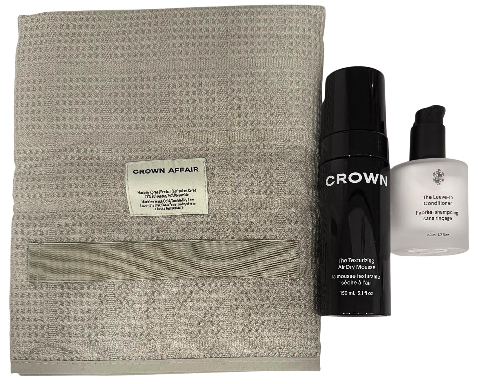 Crown Affair The Air Dry Ritual – 3-Piece Hair Care Set (Leave-In, Mousse, Microfiber Towel)