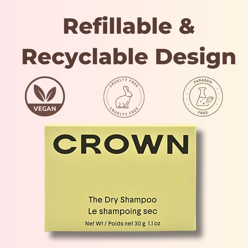 Crown Affair Refillable Dry Shampoo Powder with Kabuki Brush – Talc-Free, Oil Absorbing for All Hair Types