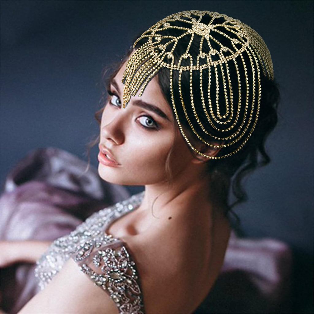 CROWN GUIDE 1920s Gatsby Headpiece – Rhinestone Flapper Hairband, Gold