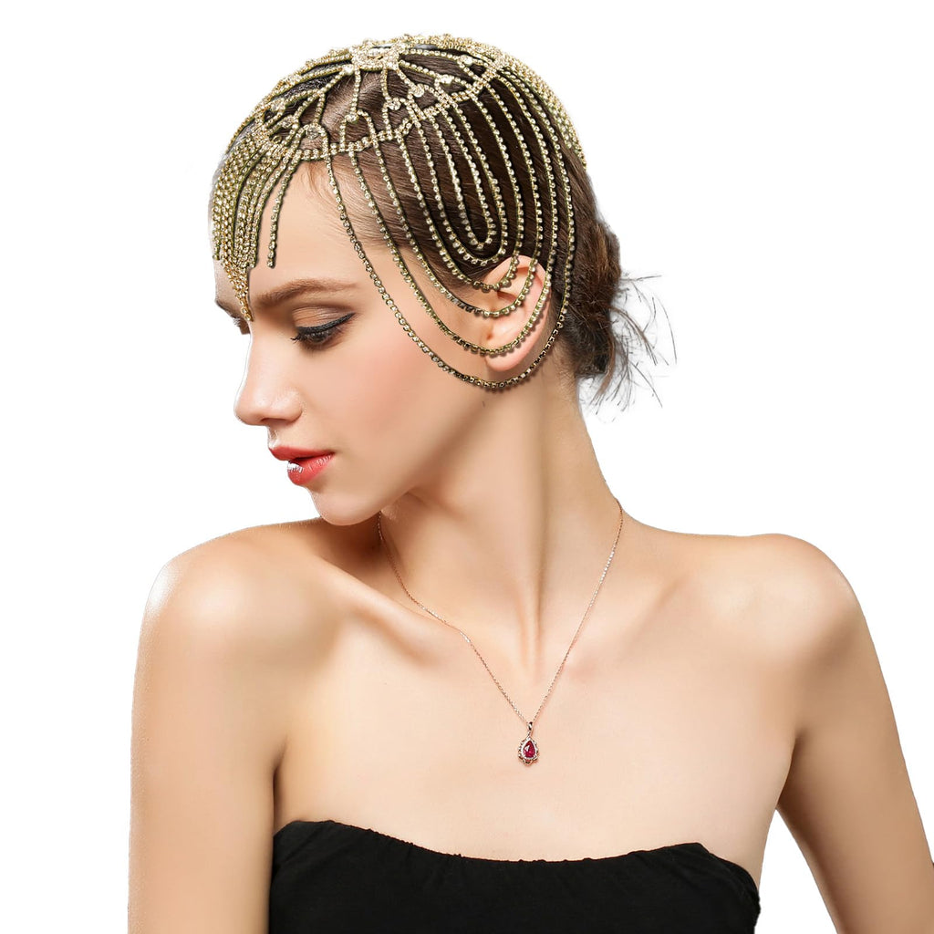 CROWN GUIDE 1920s Gatsby Headpiece – Rhinestone Flapper Hairband, Gold