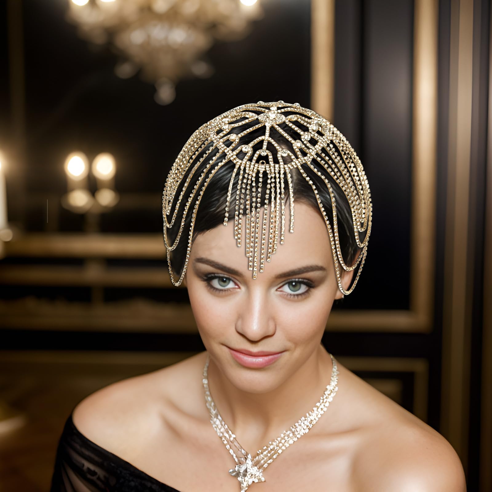 CROWN GUIDE 1920s Gatsby Headpiece – Rhinestone Flapper Hairband, Gold