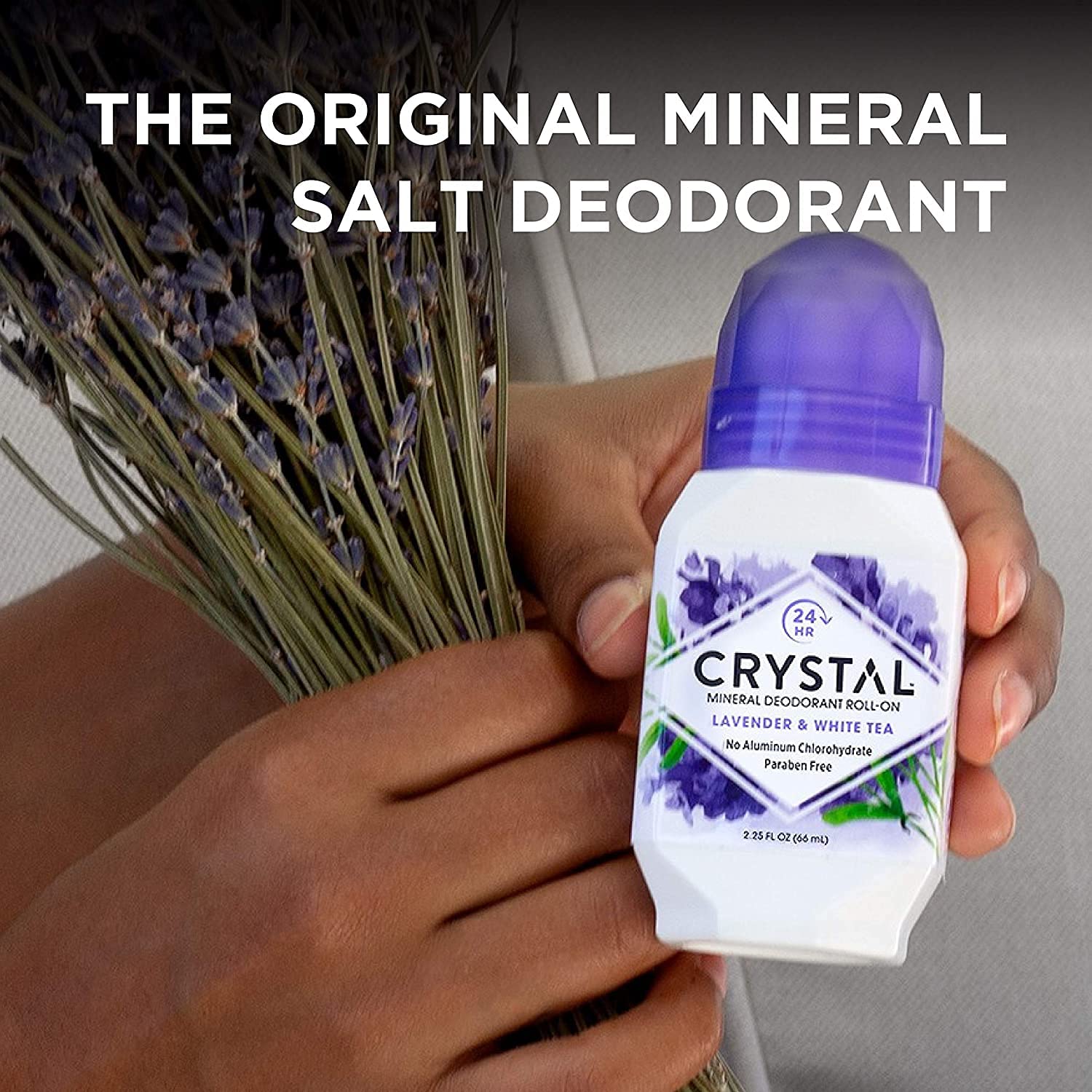 Crystal Essence Mineral Deodorant Roll-On – Lavender & White Tea, Pack of 5
