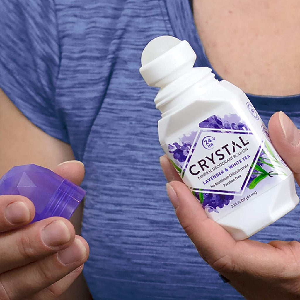 Crystal Essence Mineral Deodorant Roll-On – Lavender & White Tea, Pack of 5