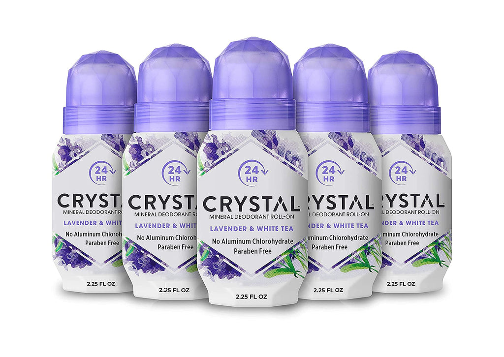 Crystal Essence Mineral Deodorant Roll-On – Lavender & White Tea, Pack of 5