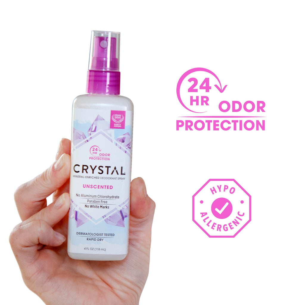 Crystal Essence Mineral Deodorant Spray, Unscented – All-Over Body Deodorant, 4 Fl Oz