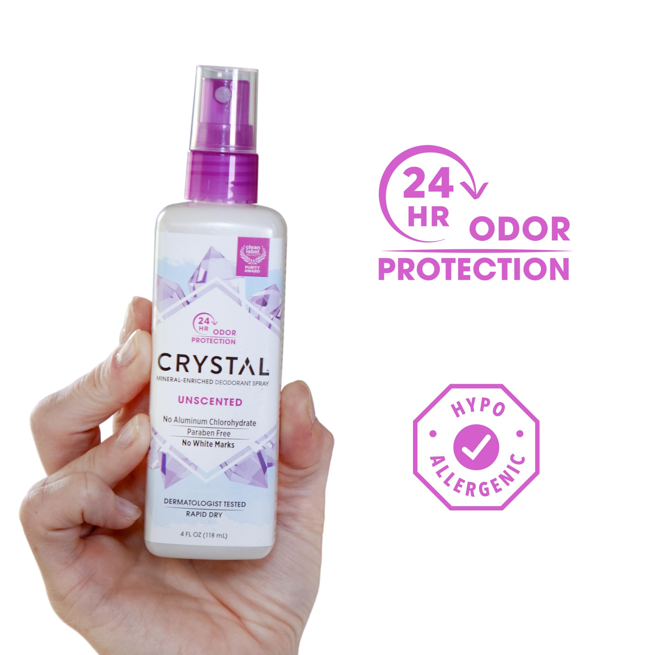 Crystal Essence Mineral Deodorant Spray, Unscented – All-Over Body Deodorant, 4 Fl Oz