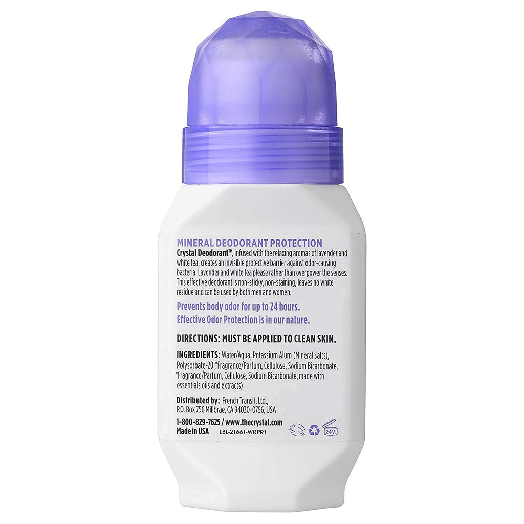Crystal Essence Mineral Deodorant Roll-On – Lavender & White Tea, Pack of 5
