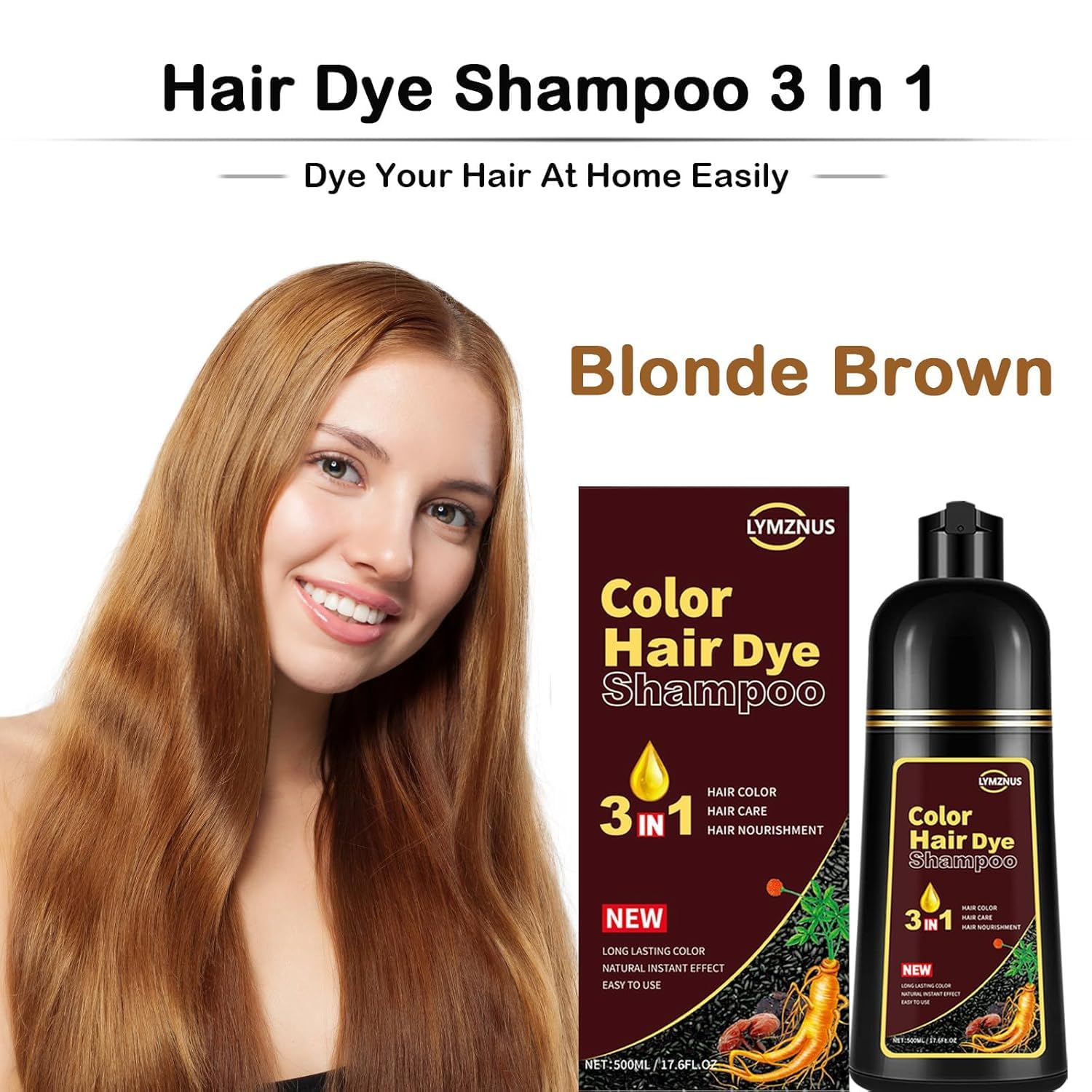 CSFDXD Golden Brown Hair Dye Shampoo 3-in-1 – Root Touch Up, 500ml