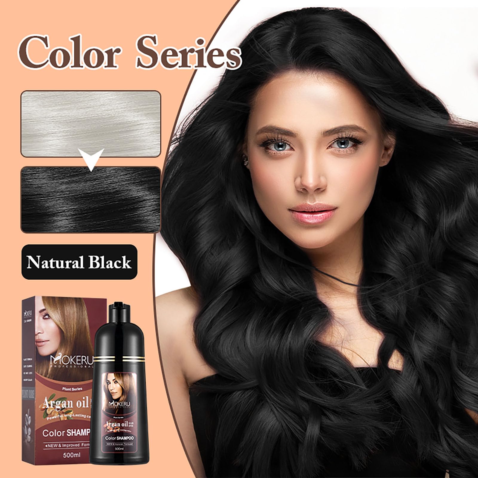 CSFDXD Natural Black Hair Color Dye Shampoo – Gray Coverage, Plant-Based, Gentle (16.9 oz)