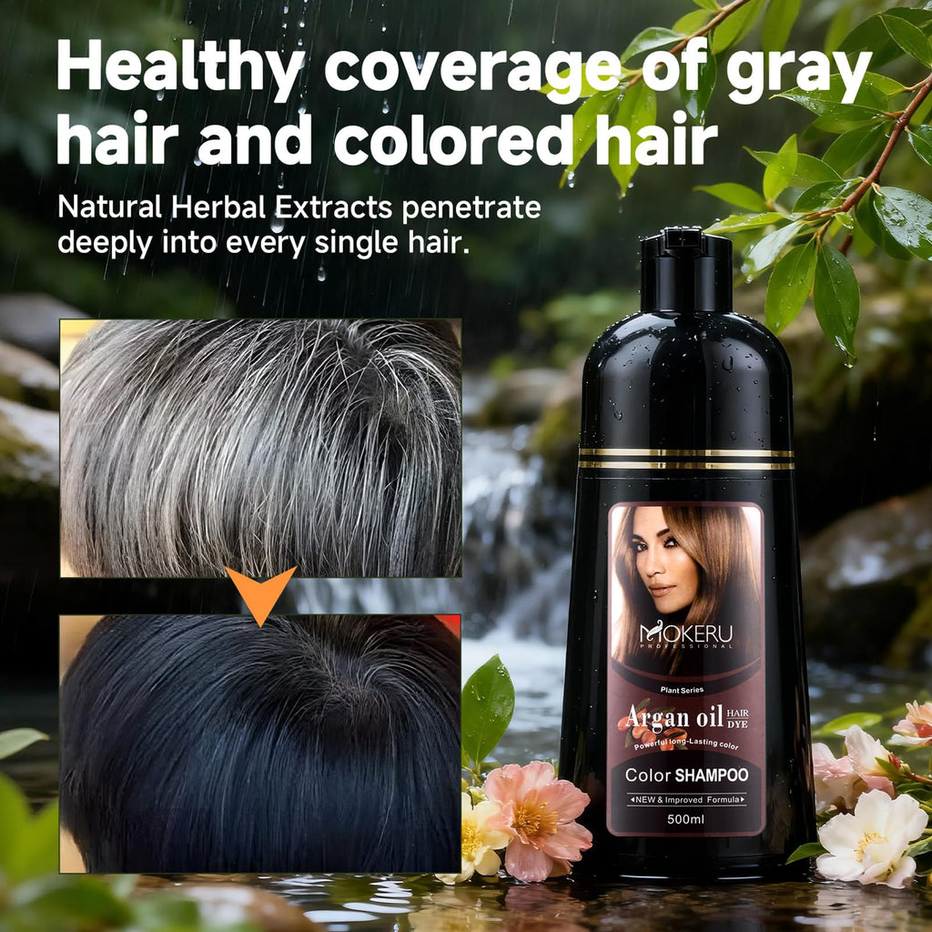 CSFDXD Natural Black Hair Color Dye Shampoo – Gray Coverage, Plant-Based, Gentle (16.9 oz)