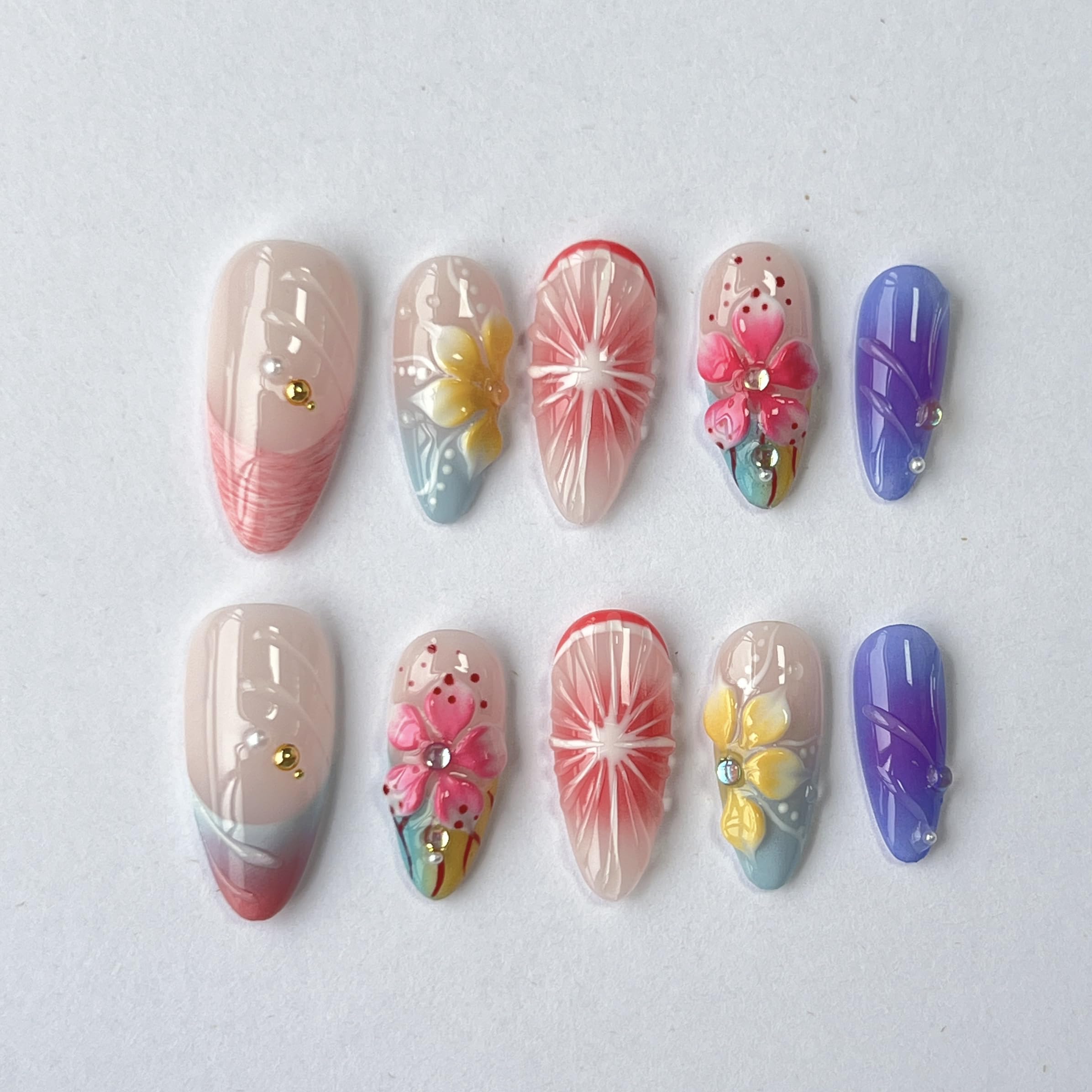 CTTHNBD Medium Press On Nails Almond – Flower Design, Size S