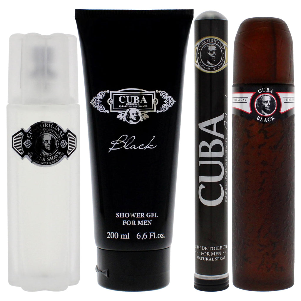 Cuba Cuba Black Men 4-Pc Gift Set – EDT Sprays, After Shave & Shower Gel | I0101683