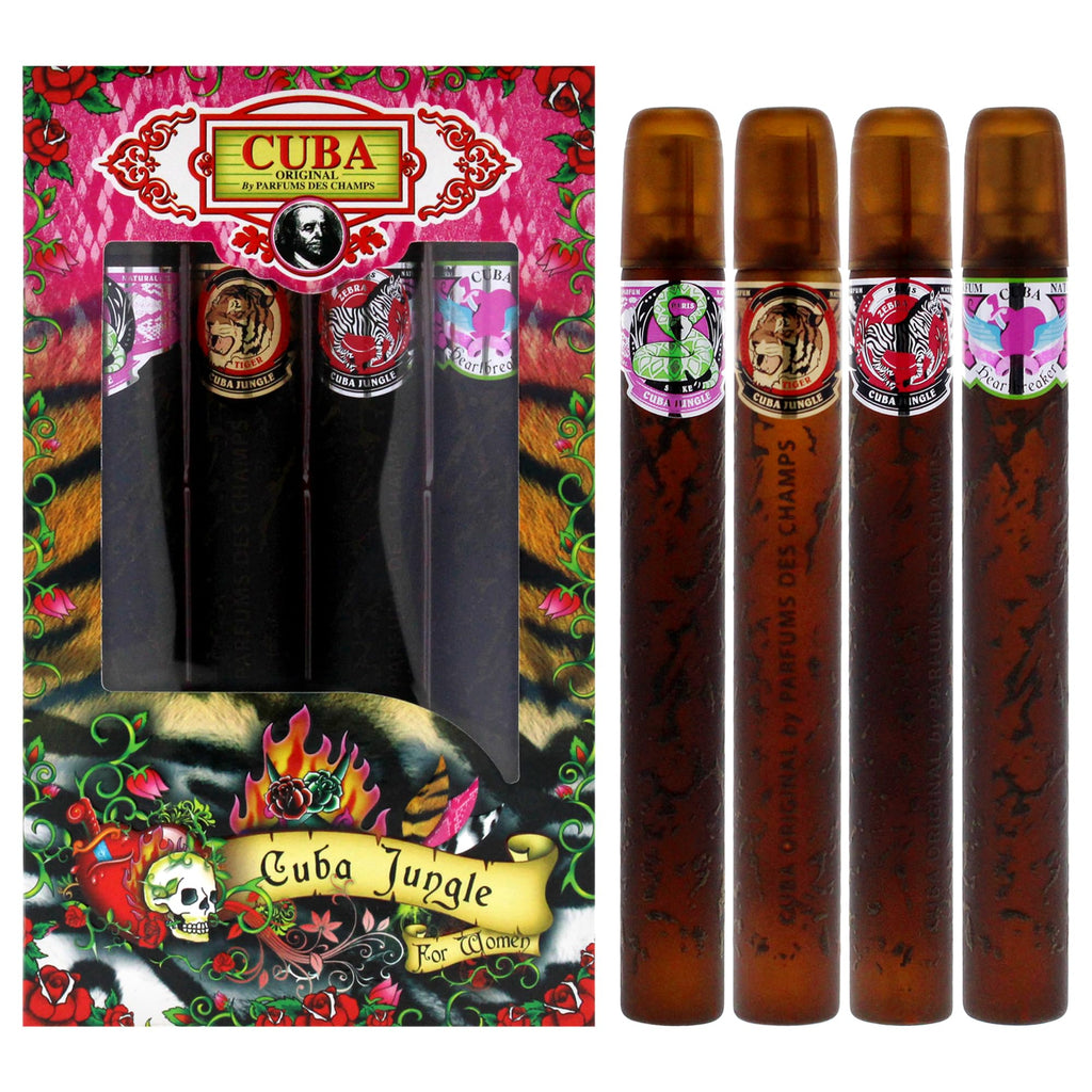 Cuba Jungle 4-Piece Gift Set for Women – Snake, Tiger, Zebra & Heartbreaker EDP 1.17 oz Each