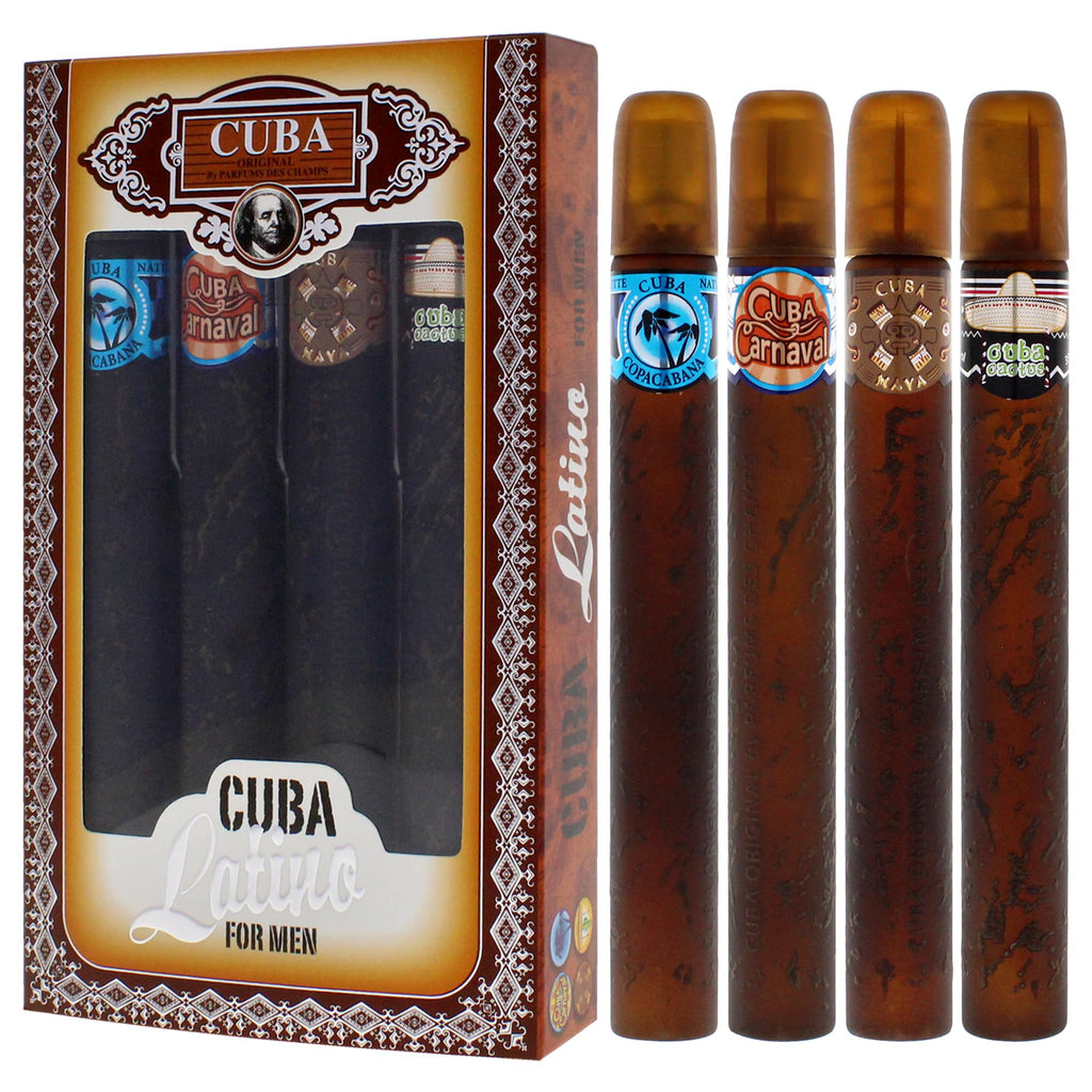 Cuba Latino Collection for Men – 4-Piece Gift Set by Champs (Carnaval, Copacabana, Maya & Cactus) | 1.17 oz EDTs