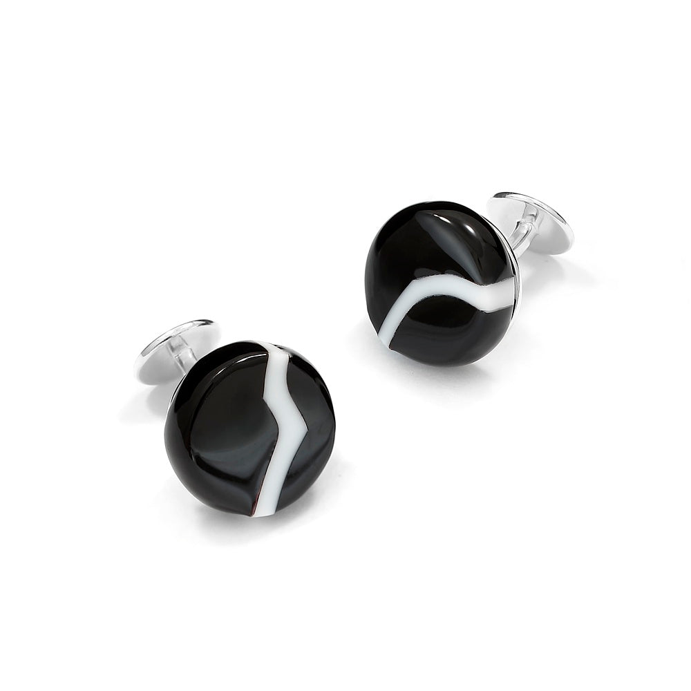 Murano Glass 'Nero Venatura' Cufflinks With Sterling Silver