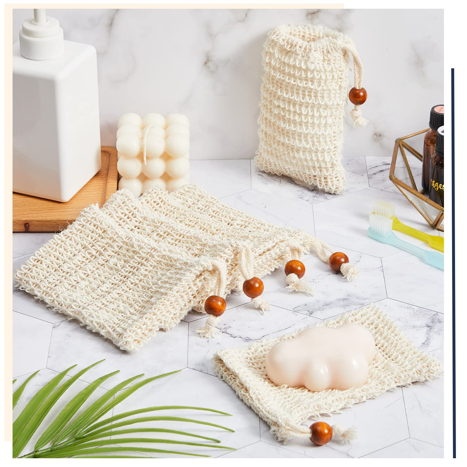 Cunhill 80 Pack Soap Saver Bags – Exfoliating Shower Net with Wooden Bead