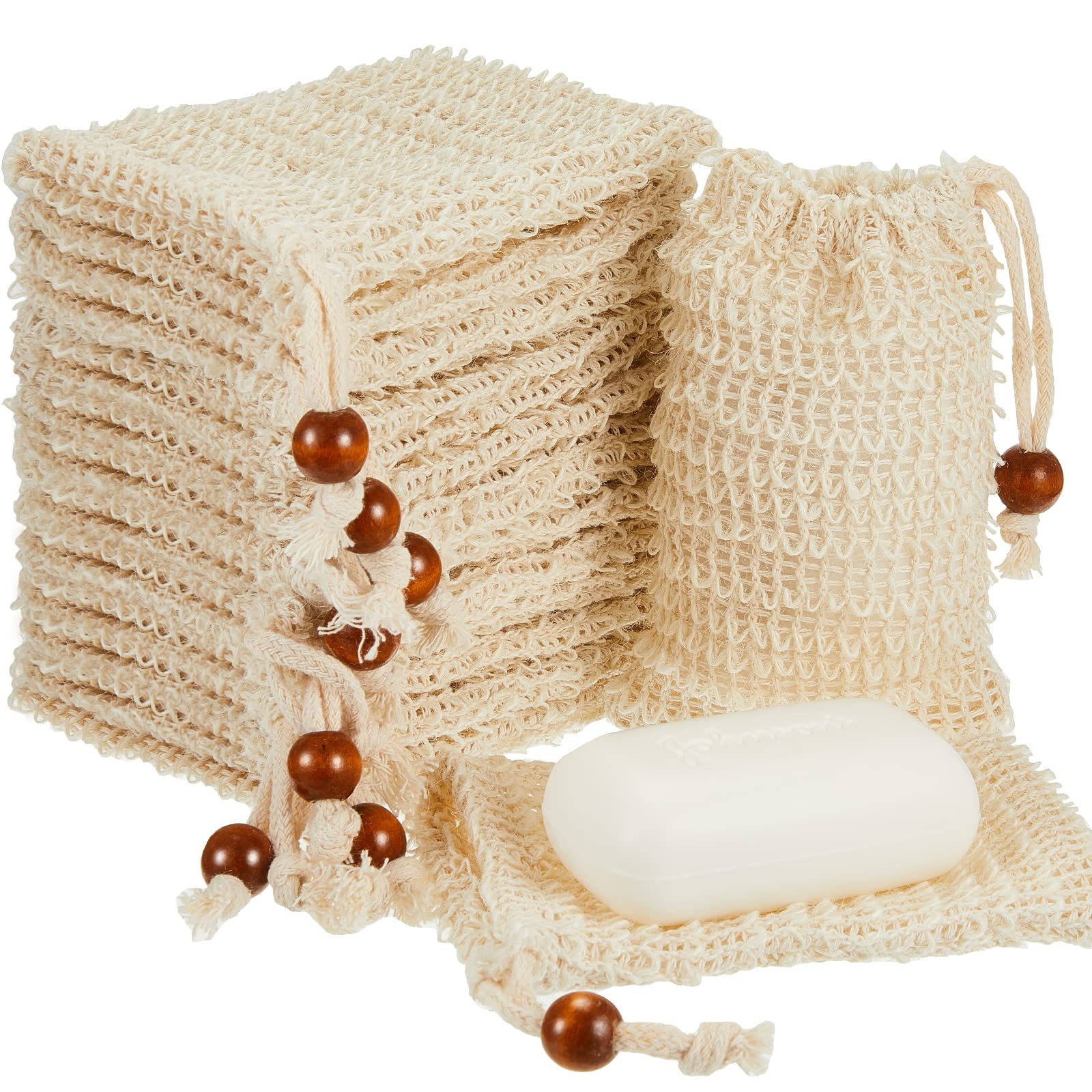 Cunhill 80 Pack Soap Saver Bags – Exfoliating Shower Net with Wooden Bead