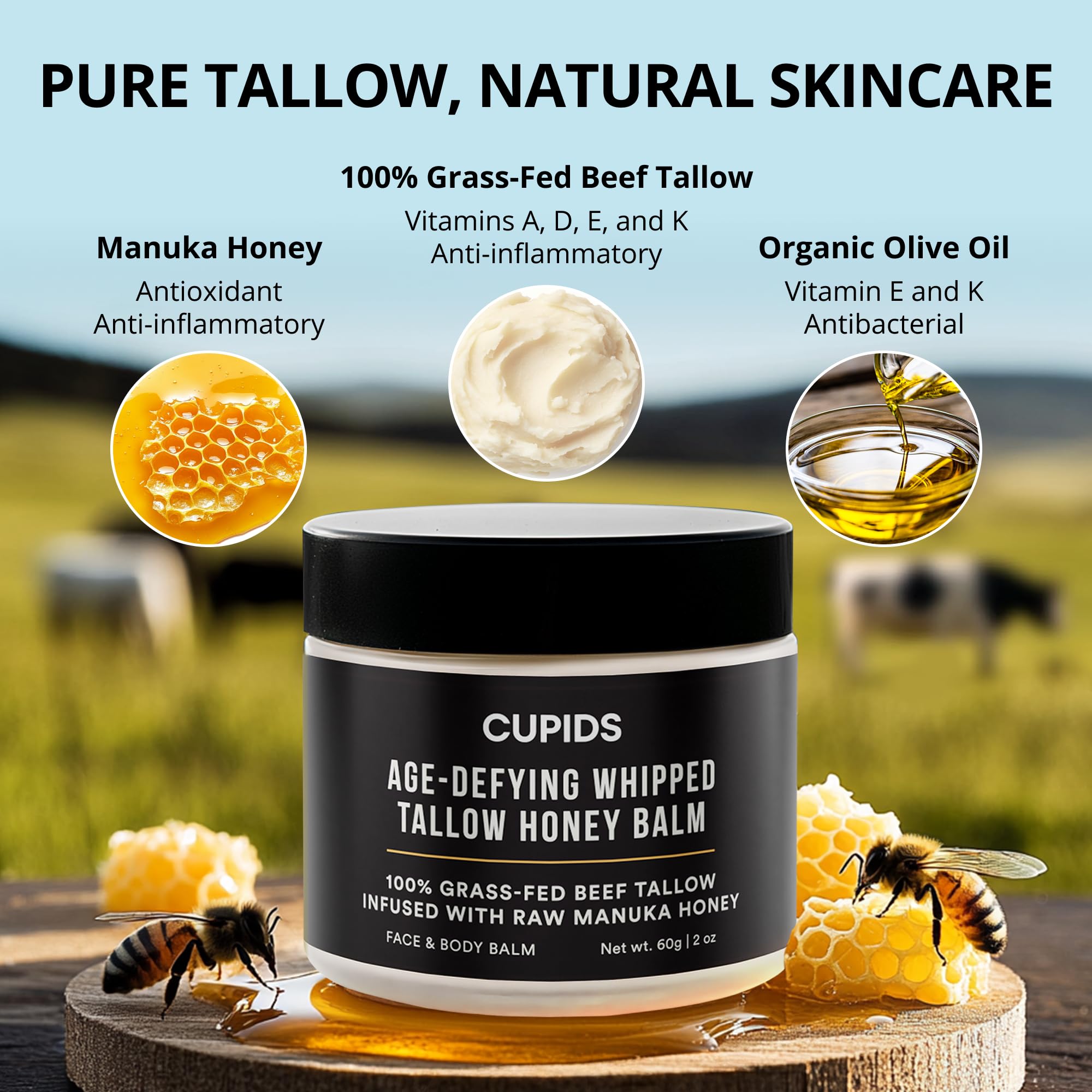 Cupids Tallow and Honey Balm – Grass-Fed Tallow Facial Moisturizer