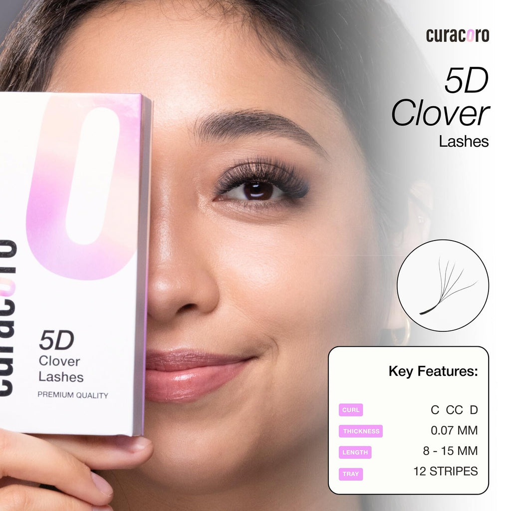 Curacoro 5D W-Shaped Clover Eyelashes Extension | 0.07mm | C/CC/D Curl | 8–15mm