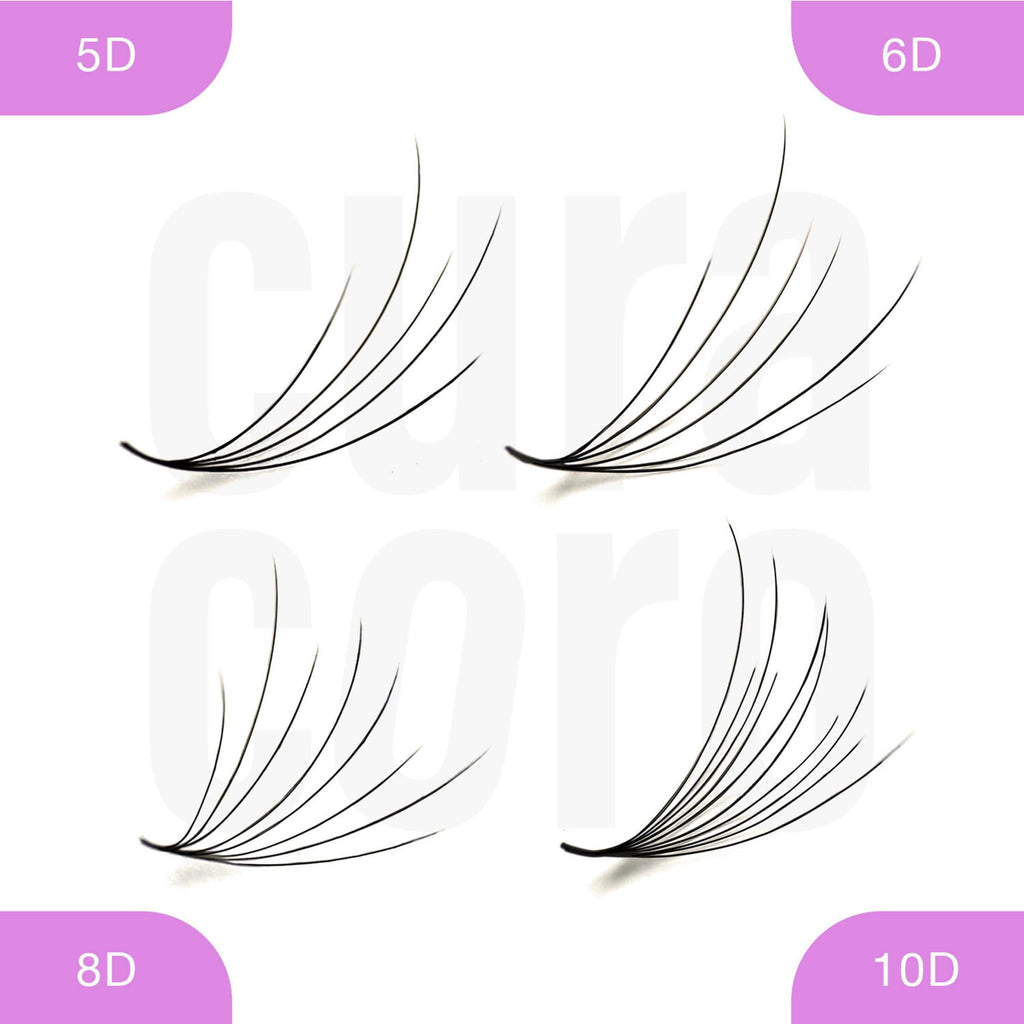Curacoro Camellia Promade Fans – Handmade 5D–10D Lash Fans, 7–14mm Mix