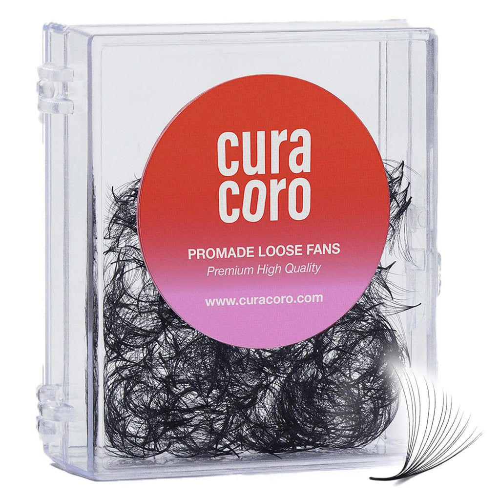 Curacoro Promade 500 Fans – 12D-0.03 DD Curl, 17mm, Handmade Lash Fans