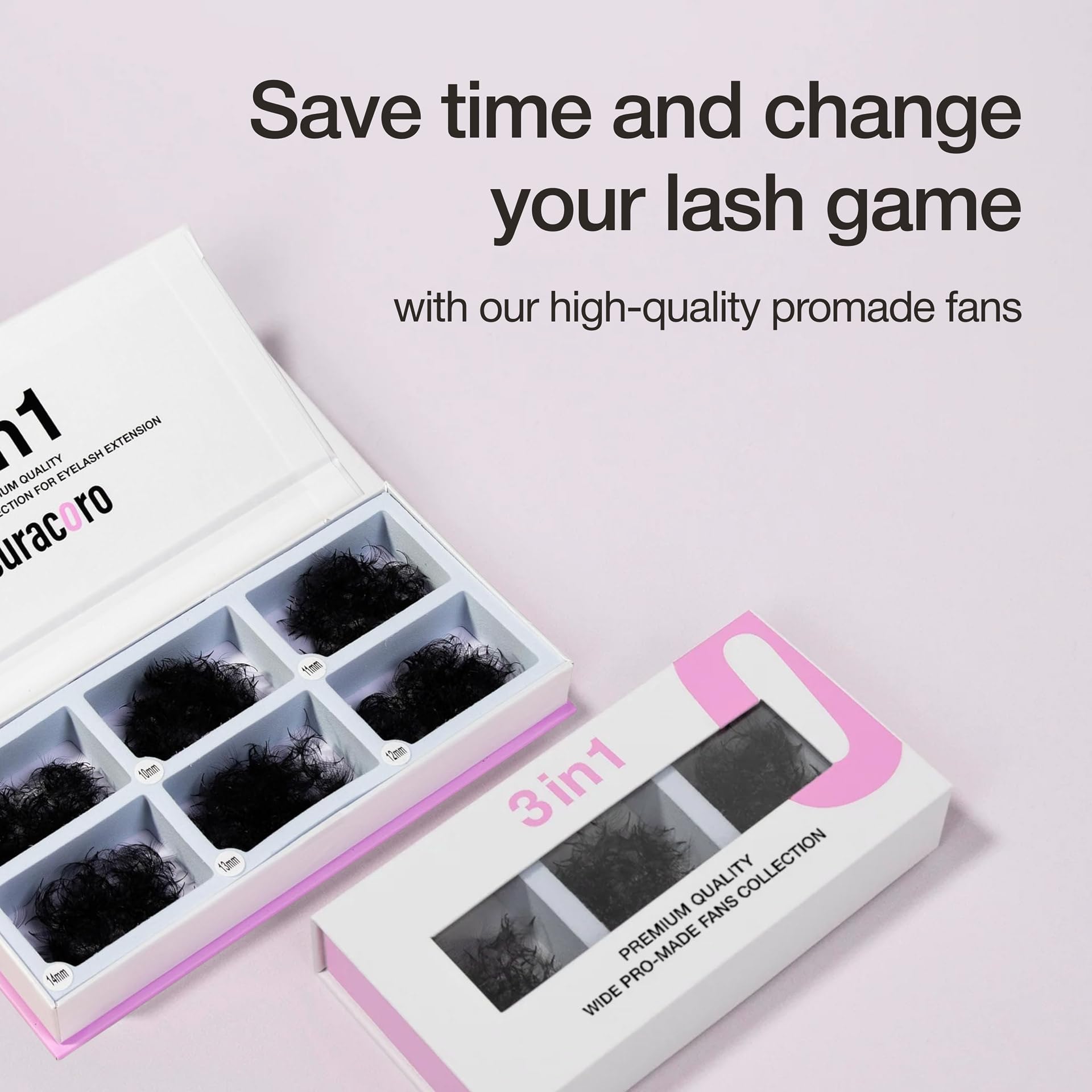 Curacoro Promade Mix 1500 Fans – Handmade Volume Eyelashes, 5D–12D, C/CC/D Curl, 0.03–0.1mm, 9–18mm