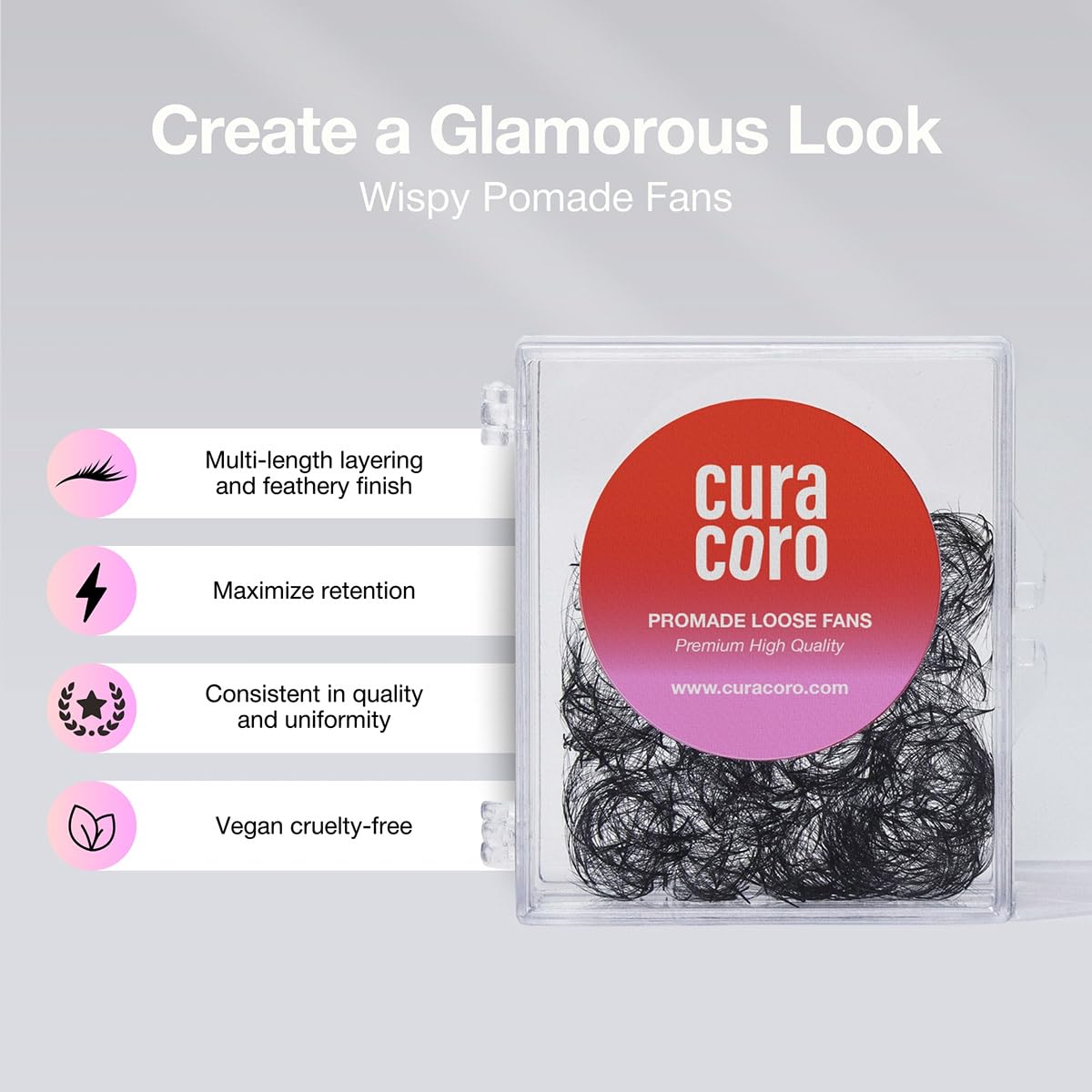 Curacoro Promade Wispy Fans — 9D 0.05 Lash Extensions, 9–17mm