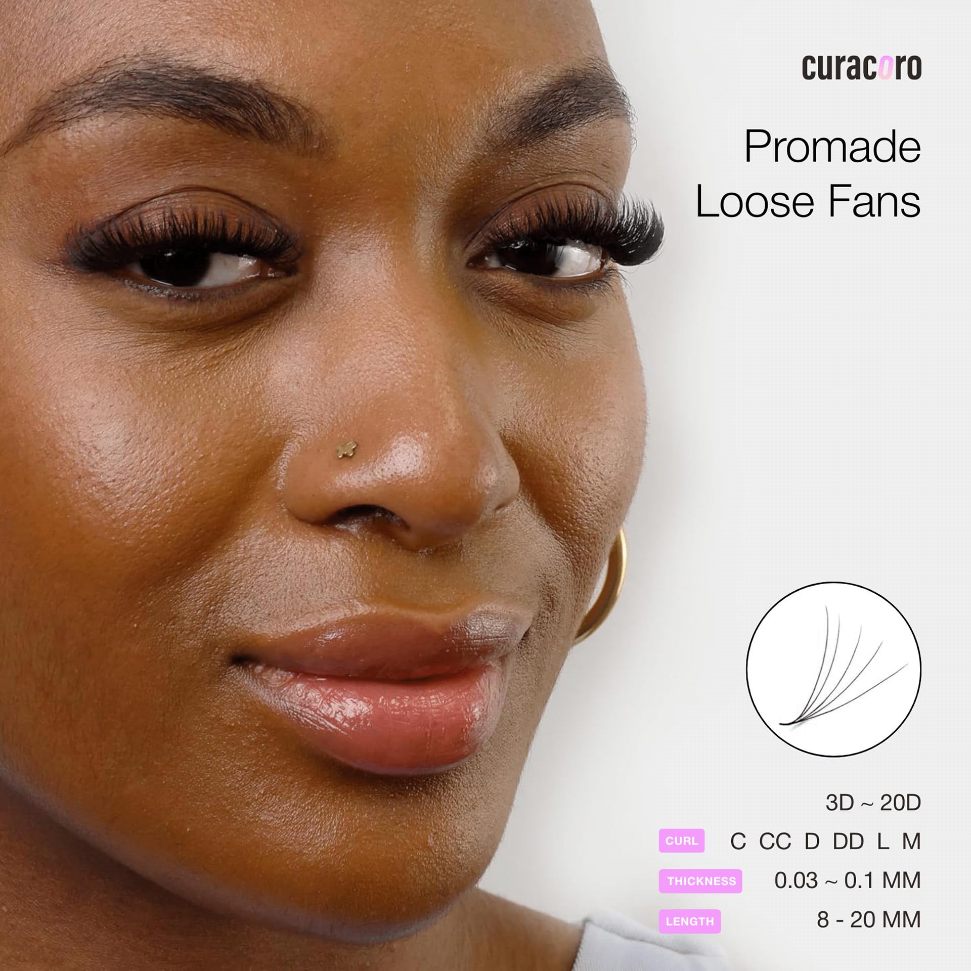 Curacoro Promade 500 Fans: 14D-0.03 DD Curl, 13mm Handmade Lash Fans for Volume Extensions