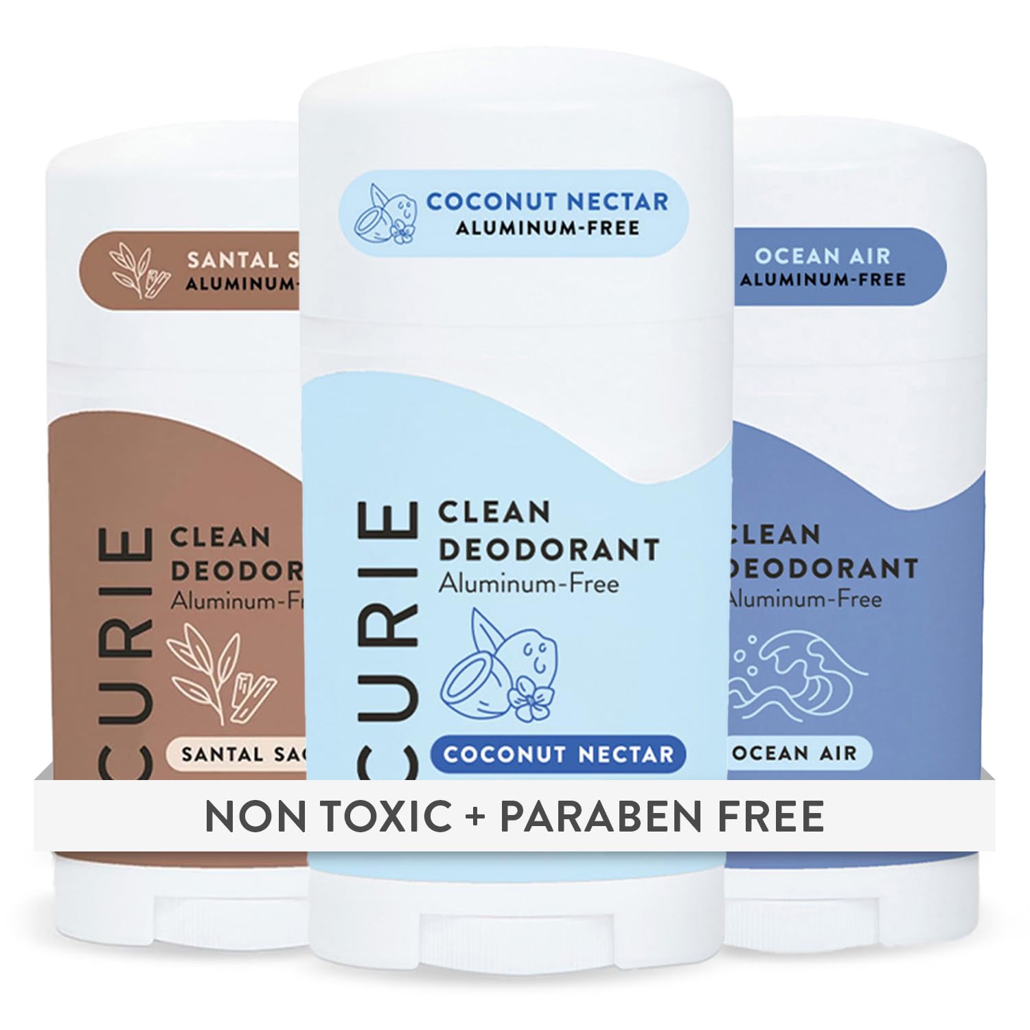 Curie Natural Deodorant for Women Calm & Cool Stick Trio – Aluminum-Free, Clean, Sustainable, Vegan, Paraben Free (3pk)