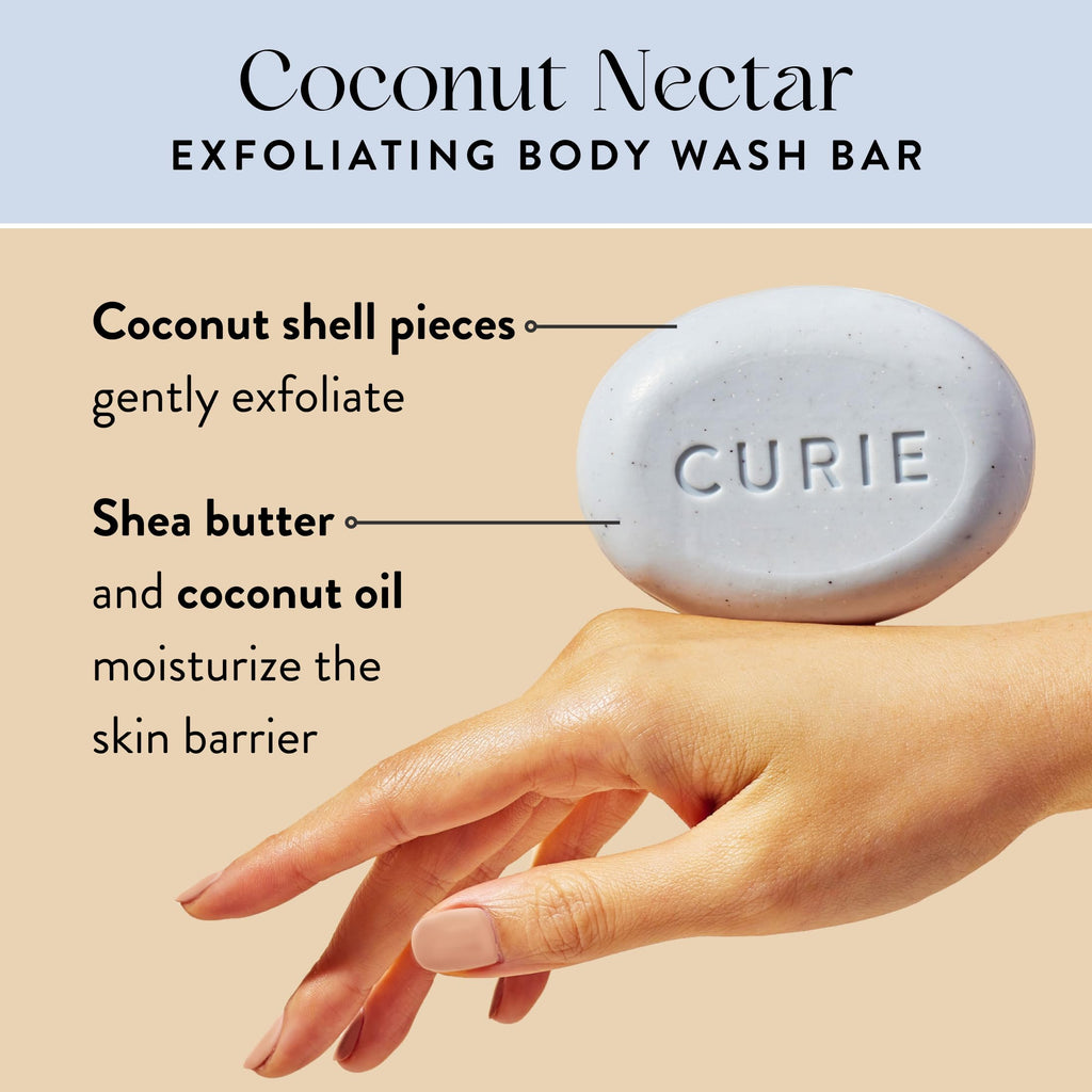 Curie Coconut Nectar Exfoliating Bar – Gentle, Vegan, Sulfate-Free 3-Pack