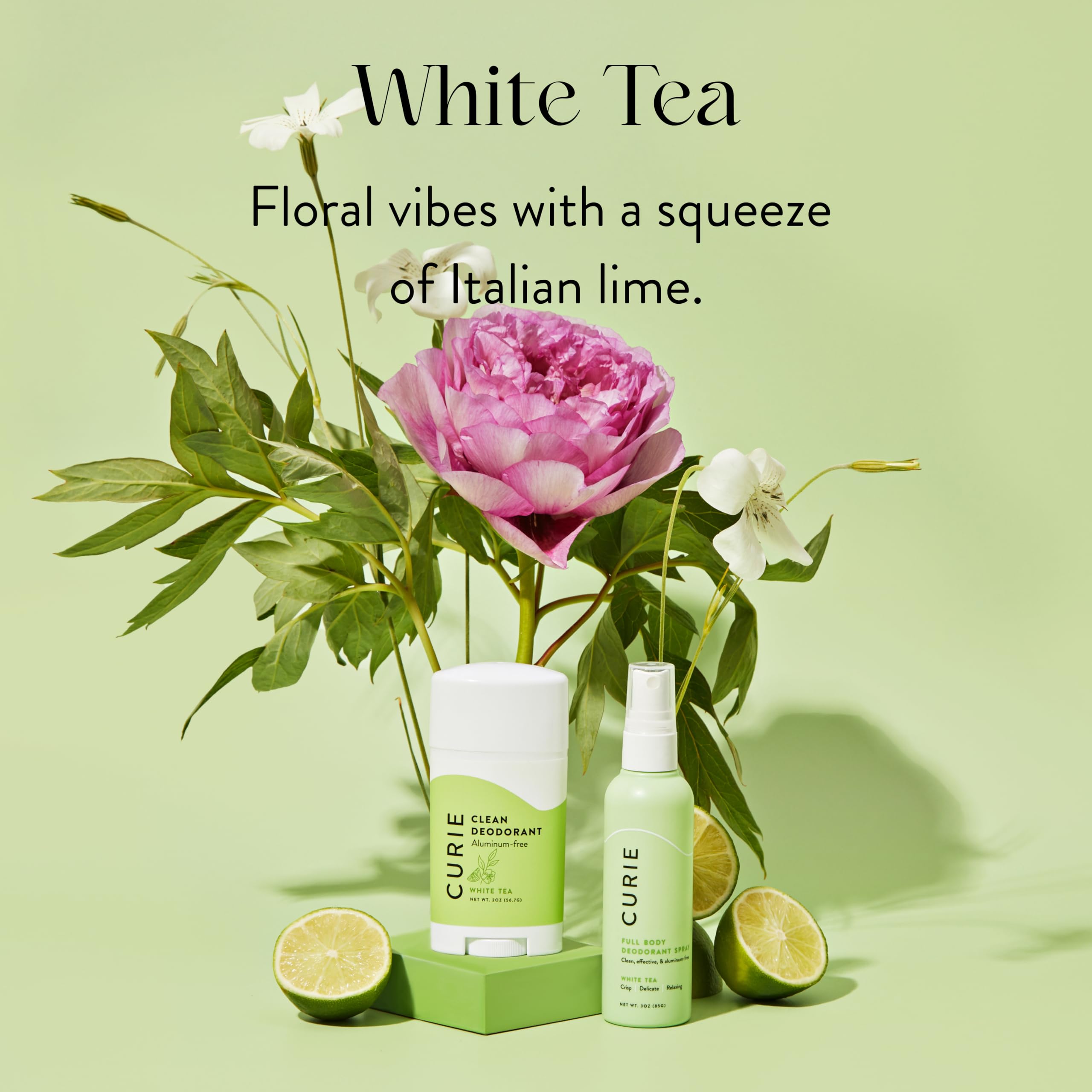 Curie Aluminum-Free Deodorant – White Tea Stick & Travel Mini (2 Pack)