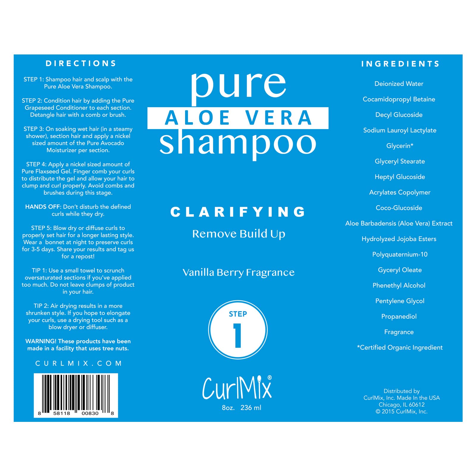 CurlMix Shampoo for Curly Hair with Aloe Vera – Vanilla Berry Fragrance | Paraben Free & Sulfate Free