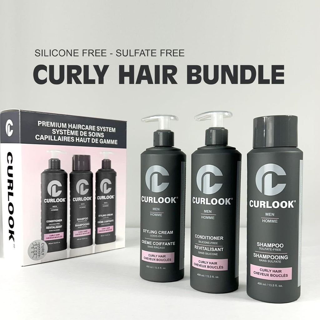 CURLOOK Curly Hair Package – Sulfate-Free, Silicone-Free Shampoo, Conditioner & Leave-In Cream (400ml Each) | Made in Canada
