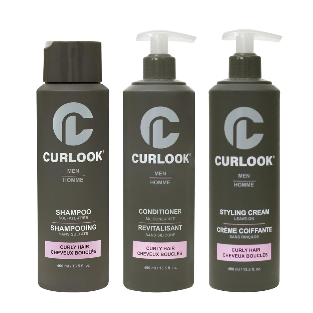 CURLOOK Curly Hair Package – Sulfate-Free, Silicone-Free Shampoo, Conditioner & Leave-In Cream (400ml Each) | Made in Canada