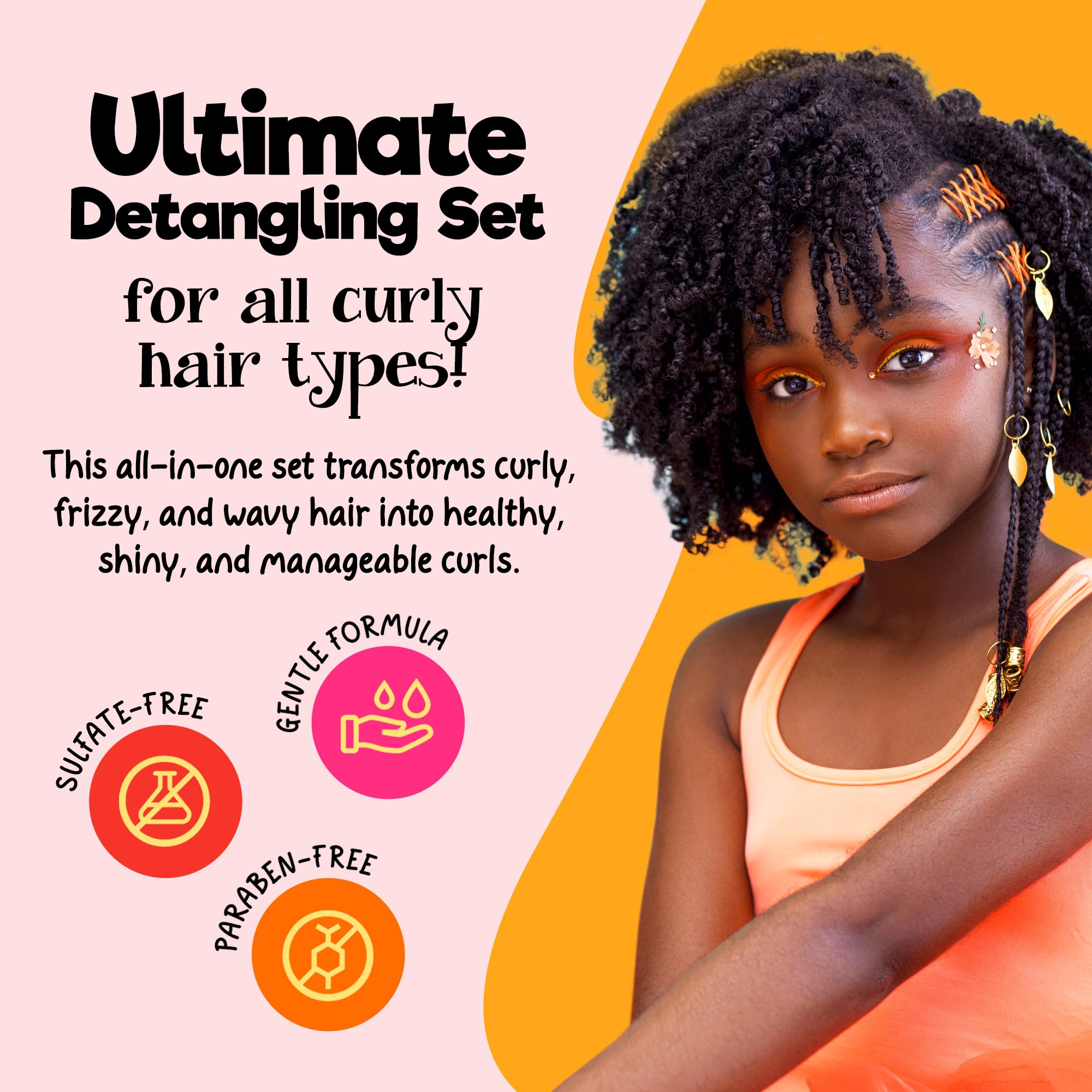 CurlyKids Super Detangle Spray Bundle | Detangler Spray, Shampoo, Conditioner, Gel & Creme for Curly, Frizzy & Wavy Hair