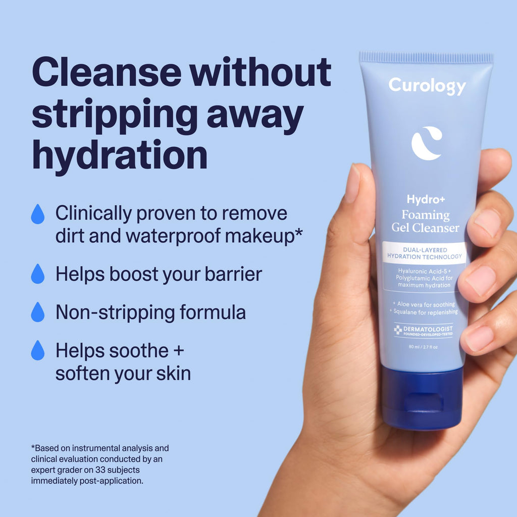 Curology Hydro+ Essentials Bundle: Foaming Cleanser, Cream Moisturizer & Eye Gel