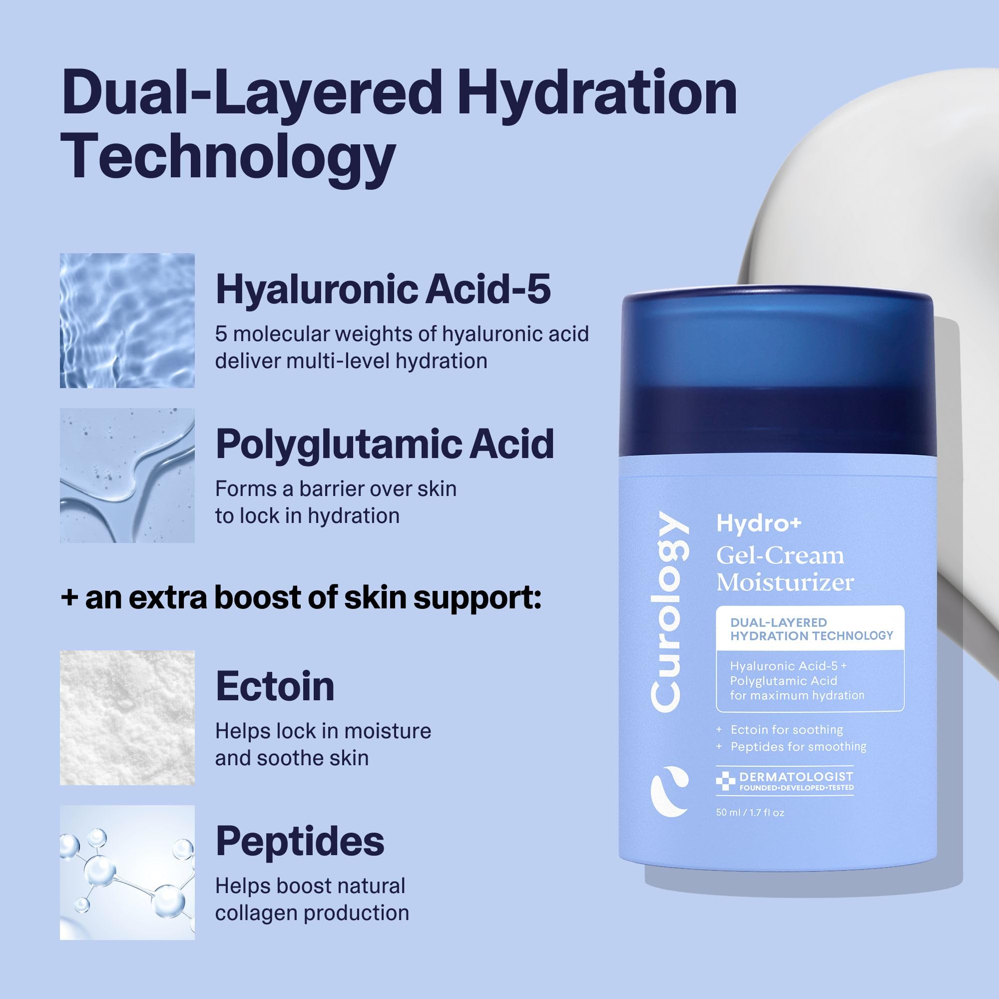 Curology Hydro+ Gel Cream Moisturizer – Lightweight Hydration for Sensitive Skin (1.7 fl oz)