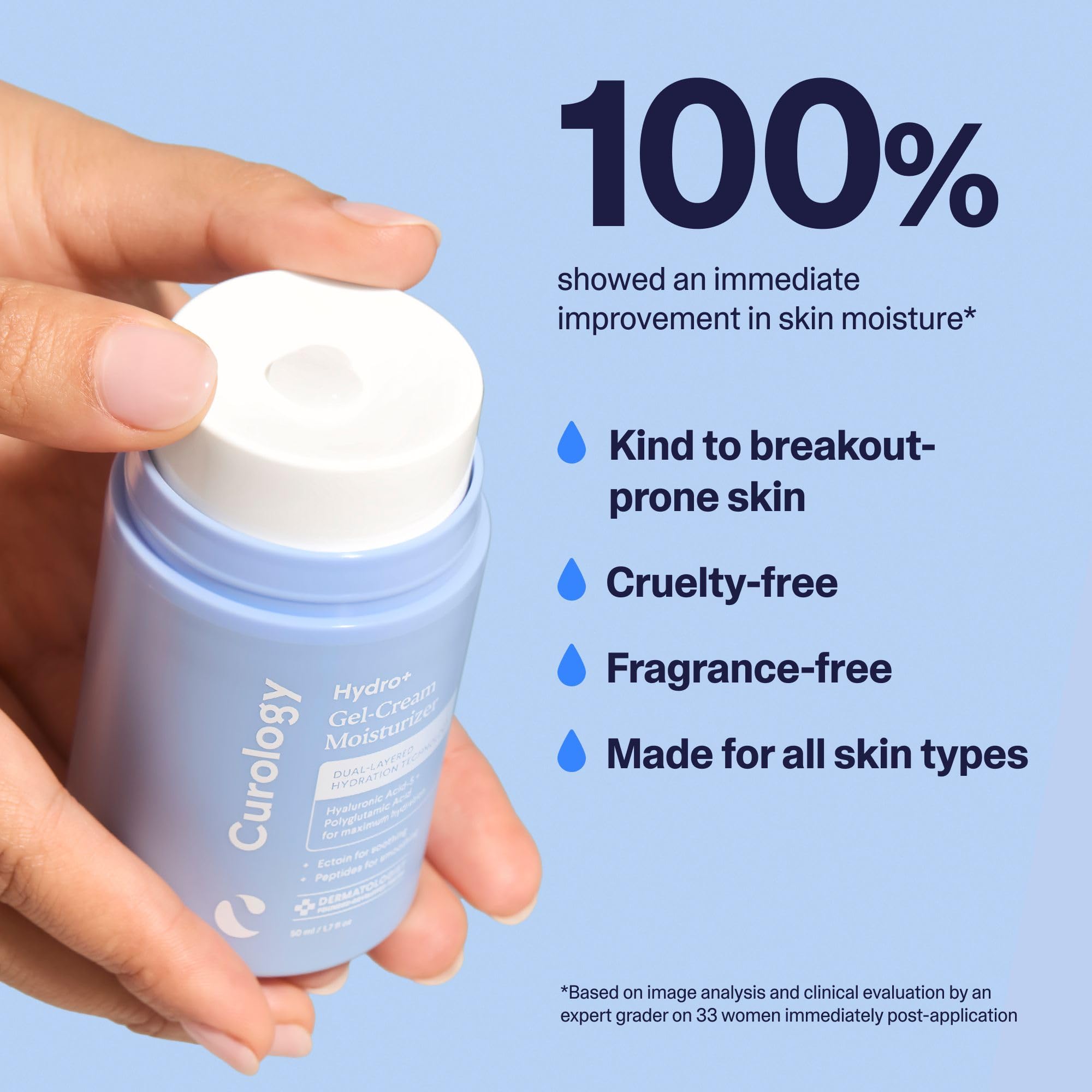 Curology Hydro+ Gel Cream Moisturizer – Lightweight Hydration for Sensitive Skin (1.7 fl oz)