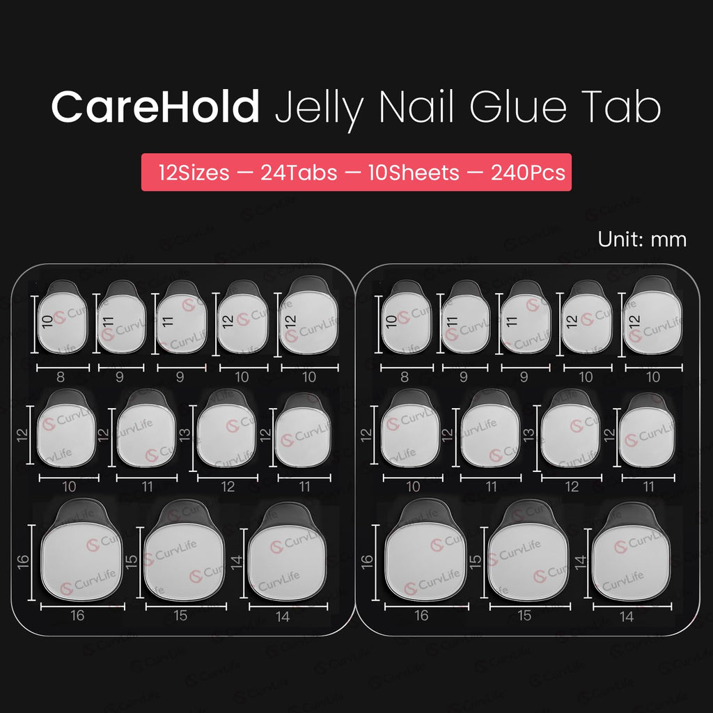Curvlife CareHold Nail Adhesive Tabs – 0.3mm Ultra Thin, 20 Sheets, 12 Sizes, Waterproof & Gentle Removal